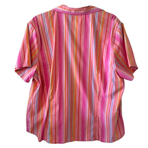 Vintage Bill Blass Jeanswear Woman Plus Size 1X Pink Striped Short Sleeve Blouse - Picture 4 of 5